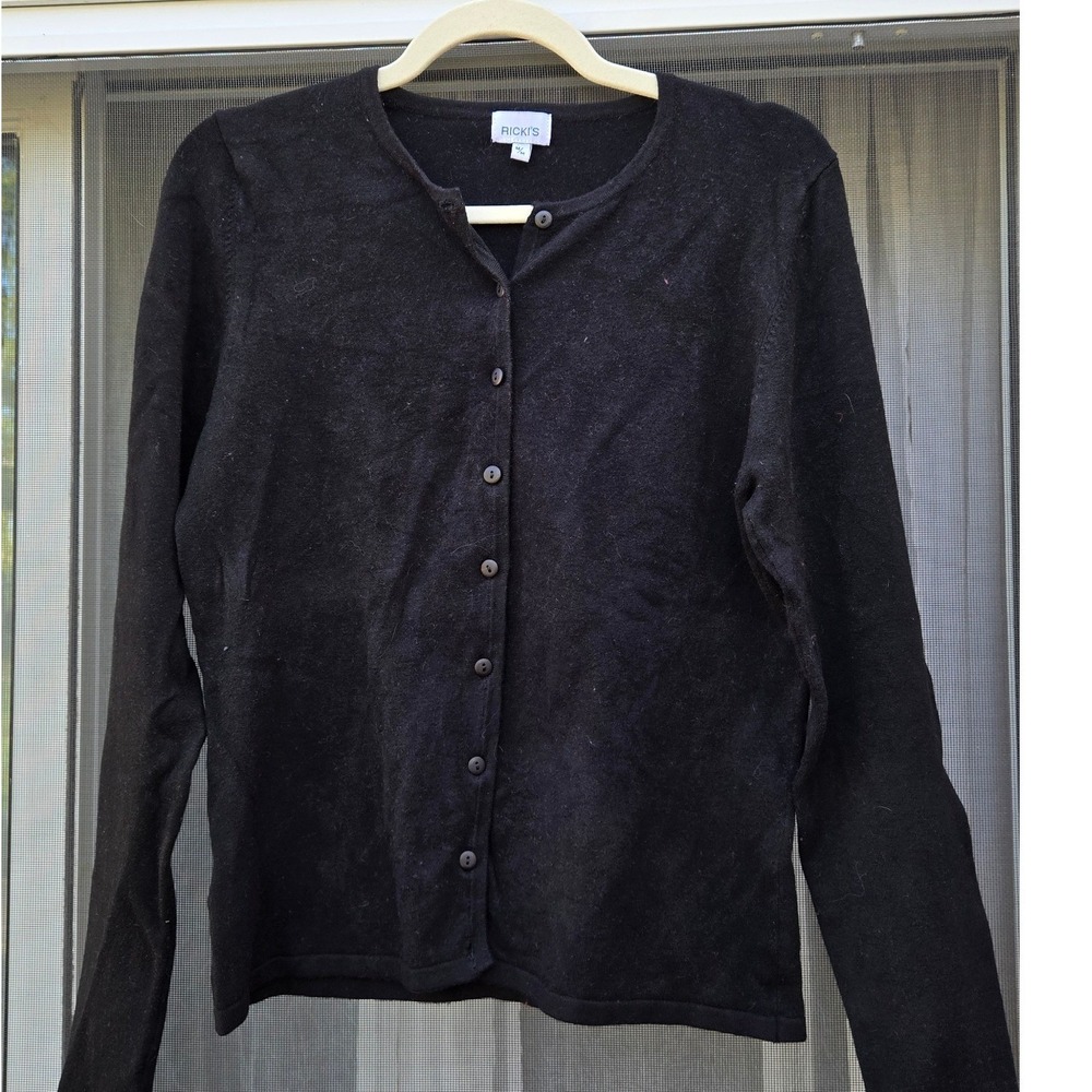 Ricki's Womens Black Button Front Crew Neck Cardigan Sweater Size M